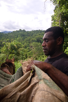 Bare back with a sack, Nakavika, Fiji.